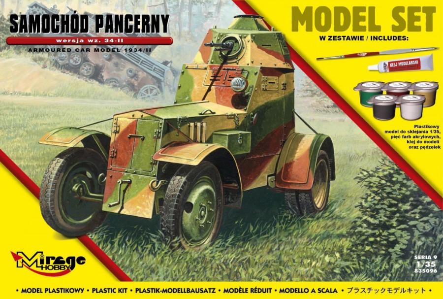 Plastový model na lepenie MIRAGE Obrnené vozidlo wz. 34-II set s farbami