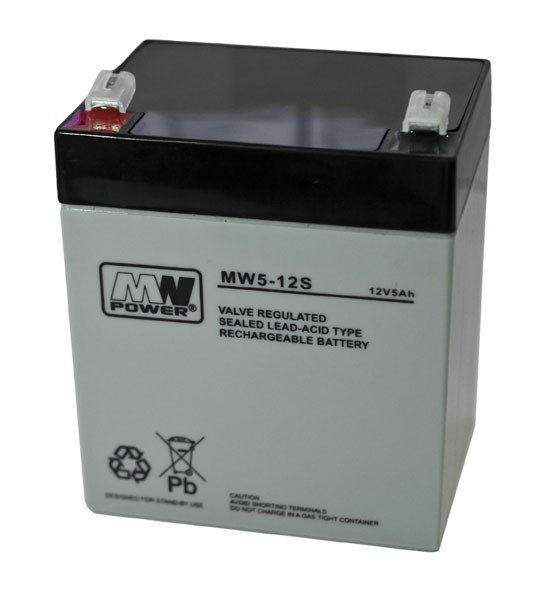 MW POWER: Pb 12V 5Ah bezúdržbový akumulátor 1,4 kg, maximálny nabíjací prúd 1,5 A, vybíjací prúd max. 50 A