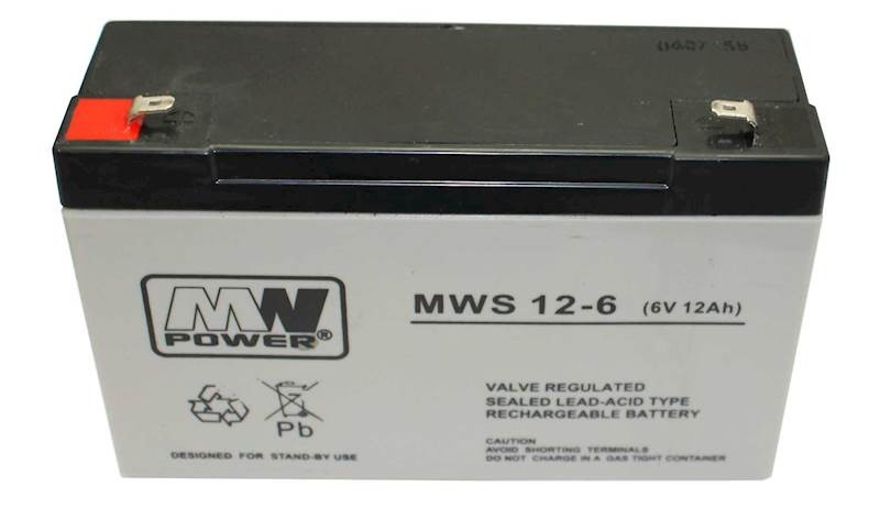 MW POWER: Pb 6V 12Ah bezúdržbový akumulátor 1,55 kg, nabíjací prúd 4A, vybíjací prúd 135A