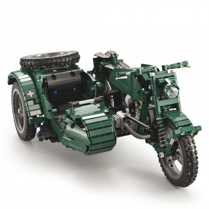 DE Vojenský motocykel - na stavbu s blokmi - diaľkovo ovládané (629 blokov)