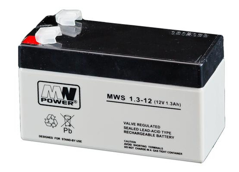 MW POWER: Pb 12V 1,3 Ah bezúdržbový akumulátor  0,57 kg, max. Nabíjací prúd 0,3 A