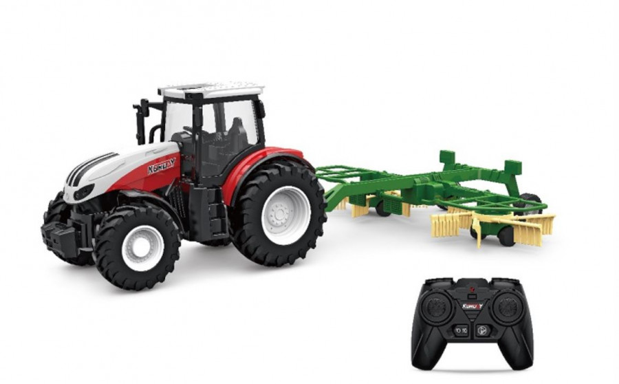 Huinatoys Poľnohospodársky traktor s pripojenými hrabľami na seno 1:24 2,4 GHz RTR