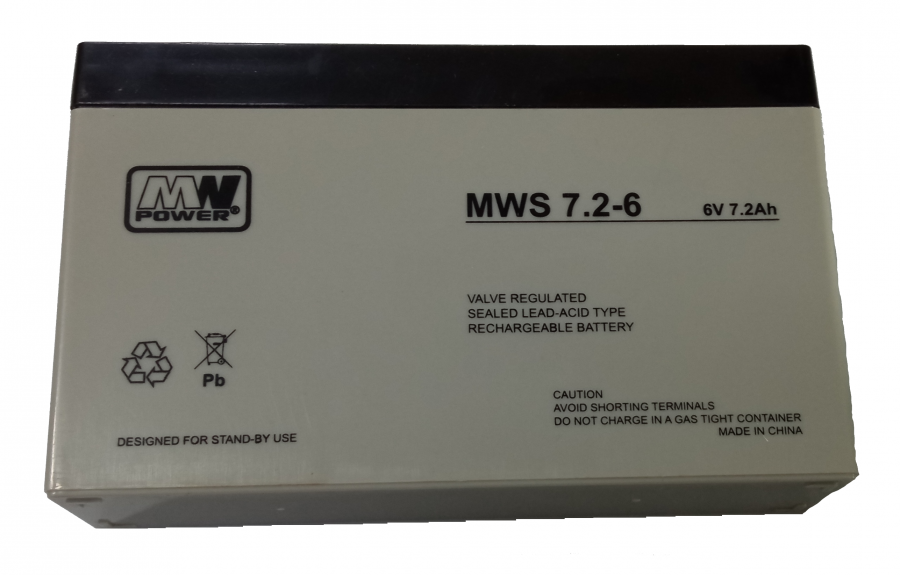 MW POWER: Pb 6V 7,2 Ah bezúdržbový akumulátor 1,13 kg, maximálny nabíjací prúd 2A