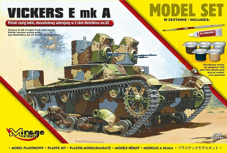 Mirage plastovy model na lepenie Poľský ľahký tank dvojitá veža, VICKERS E mk A